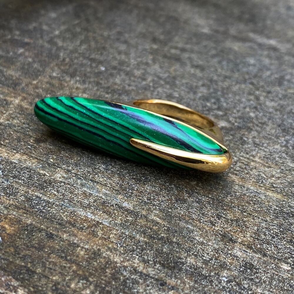 NEW Gold & Malachite Deco Statement Ring - Picture 2 of 8